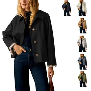 UANEO Womens Cropped Trench Coat Classic Collar Oversized Casual Jackets with Checkered Lining SummerVibes UANEO Womens Cropped Trench Coat Classic Collar Oversized Casual Jackets with Checkered Lining SummerVibes