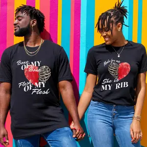 Matching Couple T-shirts Bone Of My Bone Flesh Of My Flesh My Rib Genesis 2:21 – Cute Matching T-shirts For Couple Cotton Womenswear Clothing Collar Suits Comfort Black Casual Crewneck Fitted Shortsleeve