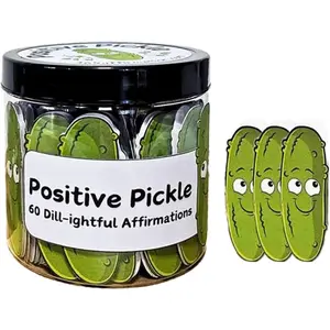Cucumber Pickle Decorative Jar, 60pcs/set Emotional Sustain Affirmation Cards, Back to School Gifts, Funny Pickle Affirmations, White Elephant Gifts, Teen Girl Gifts Trendy Stuff,Inspirational Mental Health Cards, Party Favors