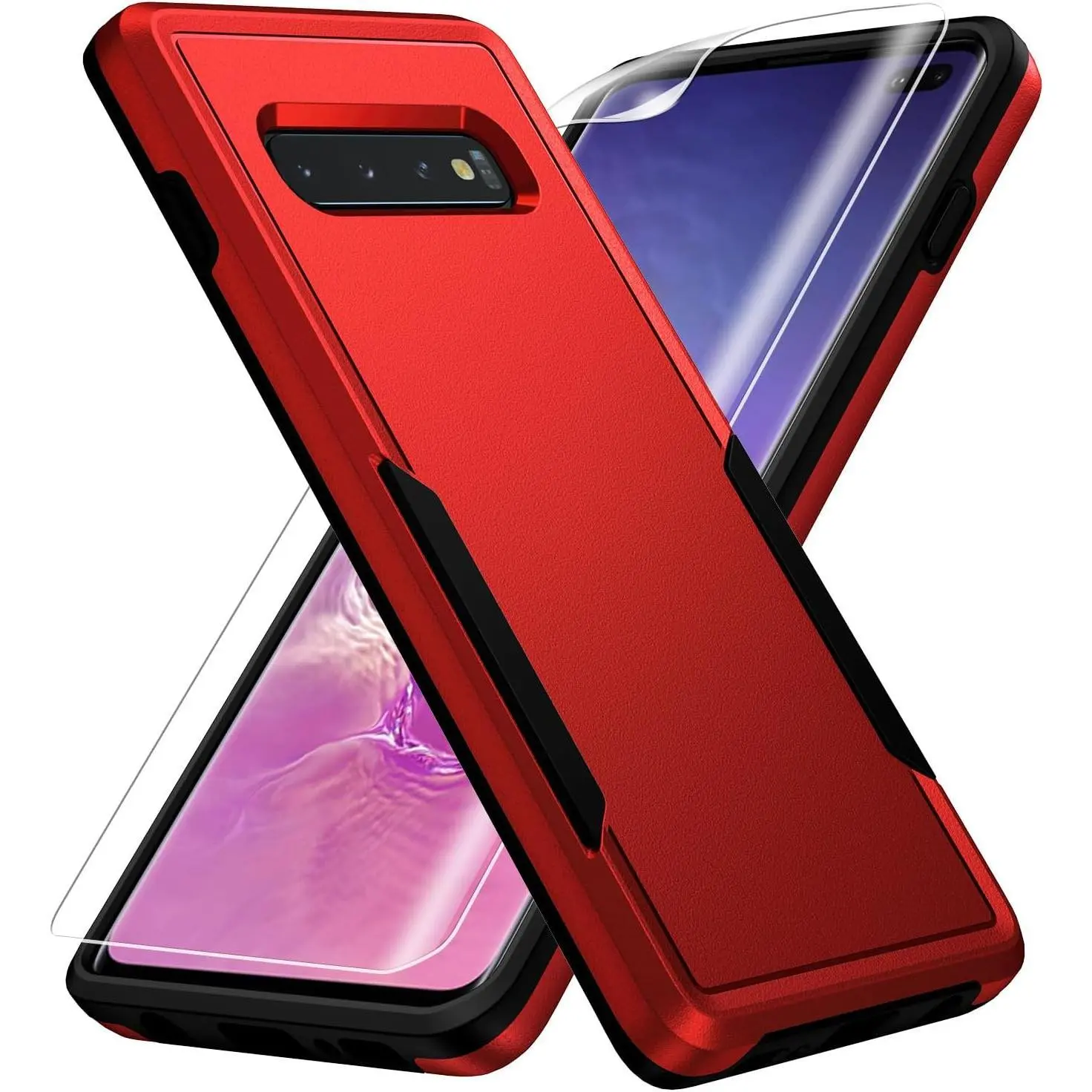 Rugged Armor PC+TPU Blend Phone Case for Samsung Galaxy S20 Plus/S10 Plus 6.4 in Smartphones - Military Grade Anti-Drop, Shockproof, Non-Slip Protection, with Screen Protector, Black Mobile Accessory