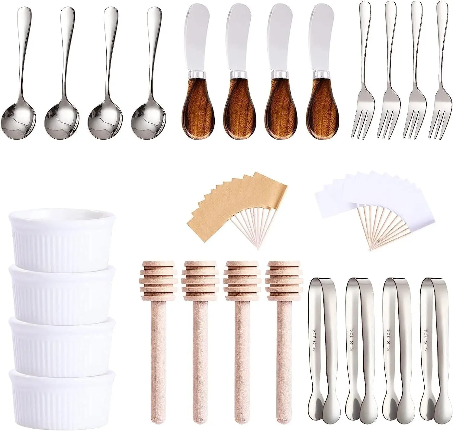 25 Pcs Charcuterie Accessories Set with Cheese Spreaders, Mini Serving Spoons, Blank Toothpick Flags, Bowl, Forks & Mini Tongs for Christmas Pastry Making