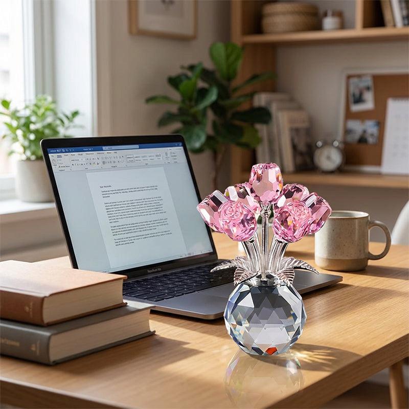 Everlasting Crystal Rose Flower Figurine in Vase Multicolor 8x10.5x4cm Exquisite Craftsmanship Love Symbol Gift