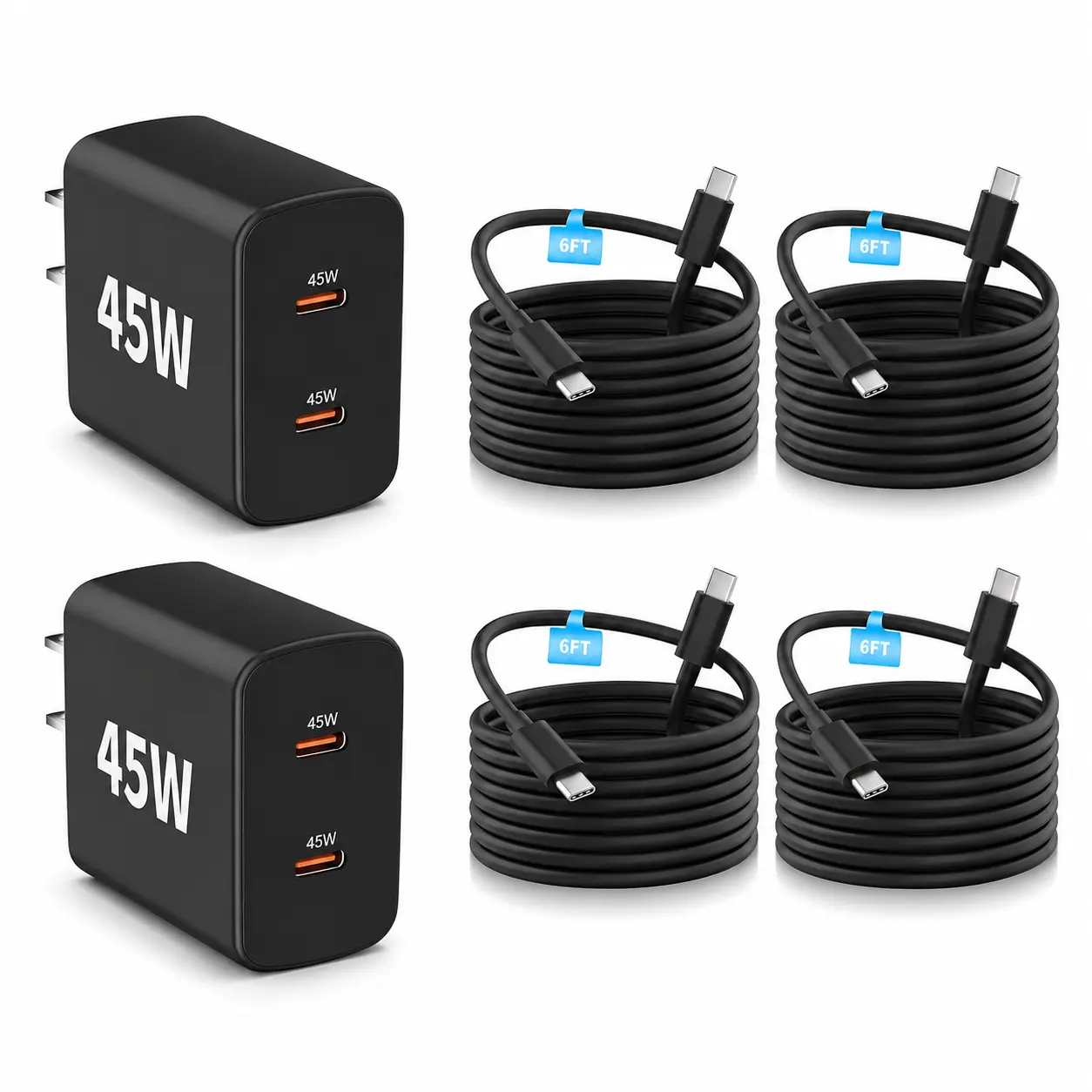 45W USB C Charger with 6FT USB C to USB C Cables, Dual USB C Port Fast Charging Wall Adapter for iPhone 17 16 15 Series, Samsung Galaxy, iPad & USB C Devices, Multiple Pack Options