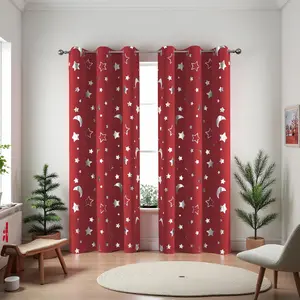 Classic Cute Star & Moon Print: 2-Panel Room Darkening Curtains with Thermal Insulation langsir bidai blackout sheer Ring brocade blind langsir hook rod gradient cabinet