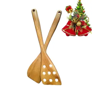 2 Pack Wood Spatula/Turner for Cooking, Flat Frying Spatula Handmade for Kitchen Cookware, Non-Stick