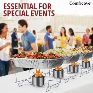 Disposable Chafing Dish Buffet Set, 39 Piece of Chafing Servers with Food Warmers, Covers, Half-Size Food Pans, Water Trays, Serving Utensils, Foil Lids and 2.5H Fuel Cans for Parties, Catering