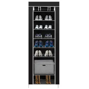 10 Tier Shoe Rack Organizer,Portable Shoe Shelf with Nonwoven Fabric Cover for Closet Hallway,Bedroom,Entryway,Black Metal
