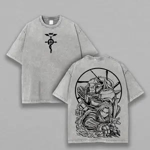 Fullmetal Alchemist Brotherhood Oversized Washed Graphic Tee – Vintage Heavy Cotton T-Shirt, Classic Anime Streetwear Top, Perfect for Manga Lovers & Dark Fantasy Fans