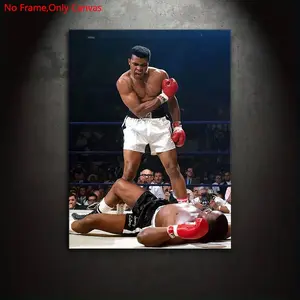 1 Piece/Set Frameless Canvas Painting Print Poster,Classic Realism Photojournalism Sports History Fighting Pop Art,Legendary Boxer Muhammad Ali Knockout,Perfect Gift Boxing Fan,Bedroom,Study,Living Room,Office,Dorm Hallway,Mural,Wall Decoration,Room Decor