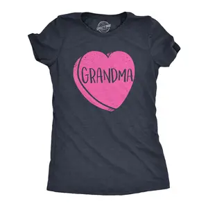 Womens Grandma Candy Heart Funny Family Relationship Valentines Day T shirt Funny Womens T Shirts Cute Vintage Fashion Casual Ladies T-Shirt Gift Love Tops for Women Funny Grandma Top Women's Novelty Tees Navy