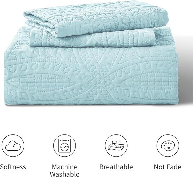 Quilts for Queen Bed Blue Bedspreads - Soft Bed Lightweight Bedspread Comforter - Modern Style Coin Pattern Coverlet for All Season - 3 Pieces (1 Quilt, 2 Pillow Shams) Christmas Decor