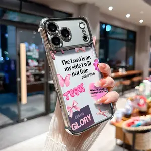 Phone Case for iPhone 17 Pro Max Air 16 15 14 13 12 11 Plus Butterflies and JESUS PSALM 118:6 Pattern Four Corner Anti-Fall Phone Case Transparent Electroplated Protective Cover