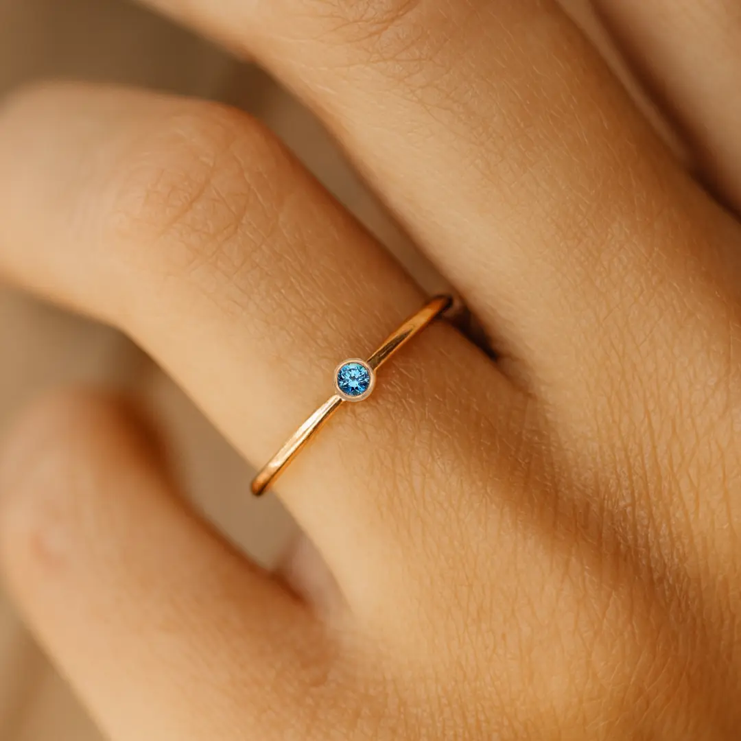 Going Golden September Birthstone Sapphire Gold Filled Stacking Ring for Adults 1mm Band 2mm Crystal Elegant and Durable