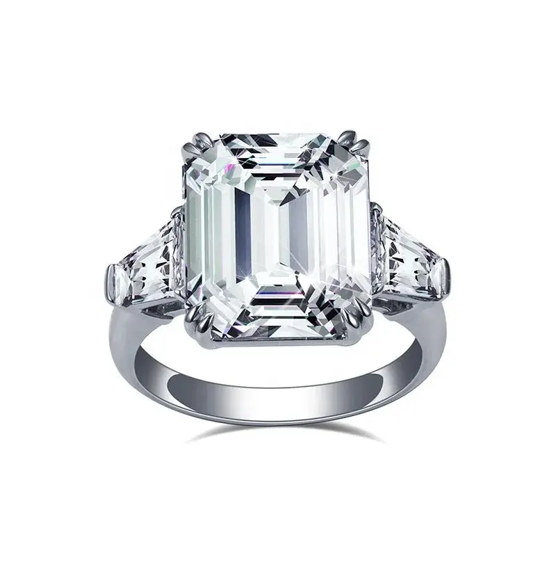 Emerald Cut Lab Diamond Ring 18K Gold Wedding Band