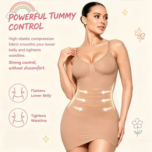 Women's Lady Basic Clothes Summer Exclusive Seamless Tummy Control Bodycon Dress - Smooth Sculpting Mini Slip Dress with Lifted Booty Effect, Adjustable Straps & Firm Tummy Support for Sleek Silhouette