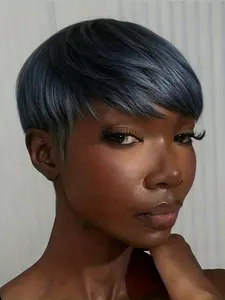 Elegant Straight Short Gray Human Hair Wig for Women Rose Net Full-mechanism Wig Cap Density Comfort Fit for Everyday Parties