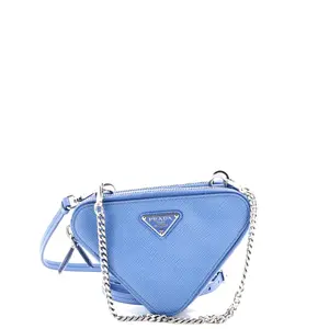 Pre-owned PRADA material Messenger Bags Triangle Double Zip Pouch Bag with Chain Saffiano Leather Mini by Rebag