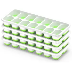 Ice Cube Tray with Lid, 4 Packs 56 Cubes Durable Stackable Ice Cube Trays for Freezer with Removable Lids, Easy-Release Plastic & Silicone Ice Tray for Cocktail, Coffee