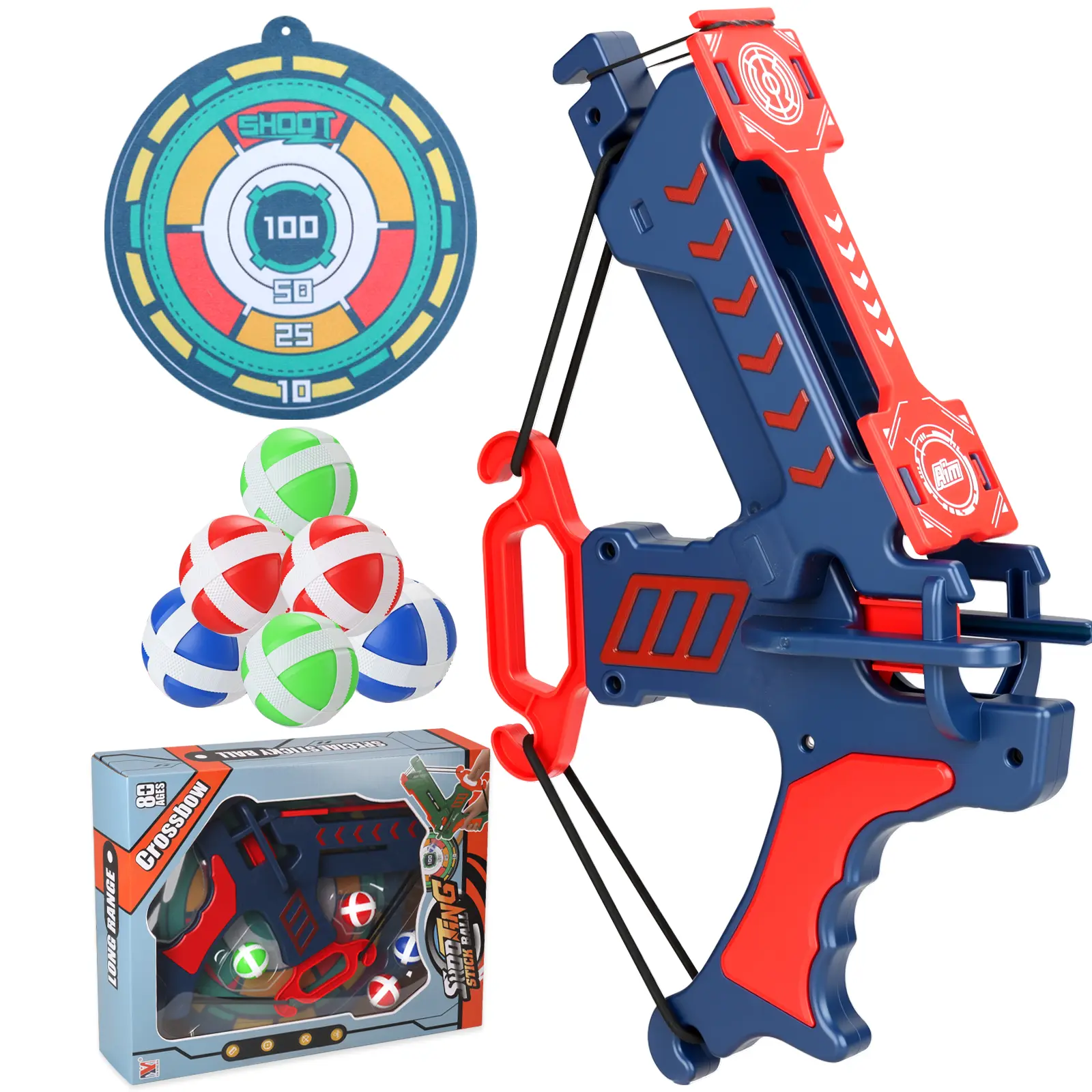 Crossbow & Ball Target Game - Fun Kids Dart Board for Indoor Play Includes 6 Hook & Loop Sticky Balls and Target for Boys and Girls 3-12 - Sticky Ball Dartboard - Dart Game-Colorful Box Gift Set