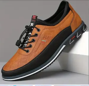 New Men's Stylish Casual Shoes Low-top Lace-up Black & Brown Business Sneakers for All Seasons & Outdoor Activities，Closed, Boy