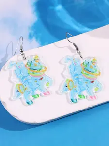 Pair of creative, fun, unique, stylish, minimalist, refined blue bubble fish earrings for women—ear cuffs/hoops made of acrylic, suitable for everyday wear jewelry