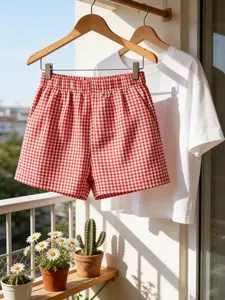 New Spring Summer Loose Plaid Shorts, Colors, Elastic Waist, Casual Fitted Short Pants, Youth School Outdoor Sports Park Walk