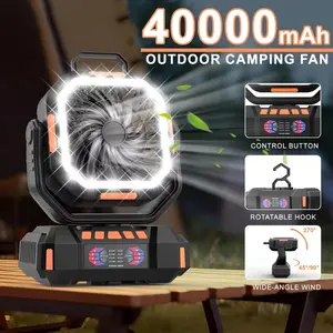 40000mAh Portable Camping Fan Battery Powered, Rechargeable Camping Fan with Remote & LED Light, 4 Speed Strong Airflow &  Light for Desk/Outdoor/Tent/Camping/Fishing Usb
