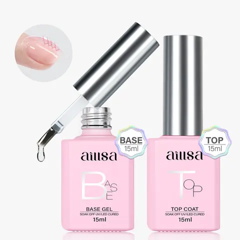 AILLSA 15ml 2-Piece No Wipe Gel Base and Top Coat Set, UV/LED Cure, 21+ Day Long-Lasting Glossy Shine, Healthy Formula for Adults’ Manicure at Home (Acrylic, Dip Powder, Natural Nails), Nail Supplies, BackToSchool SohoChic