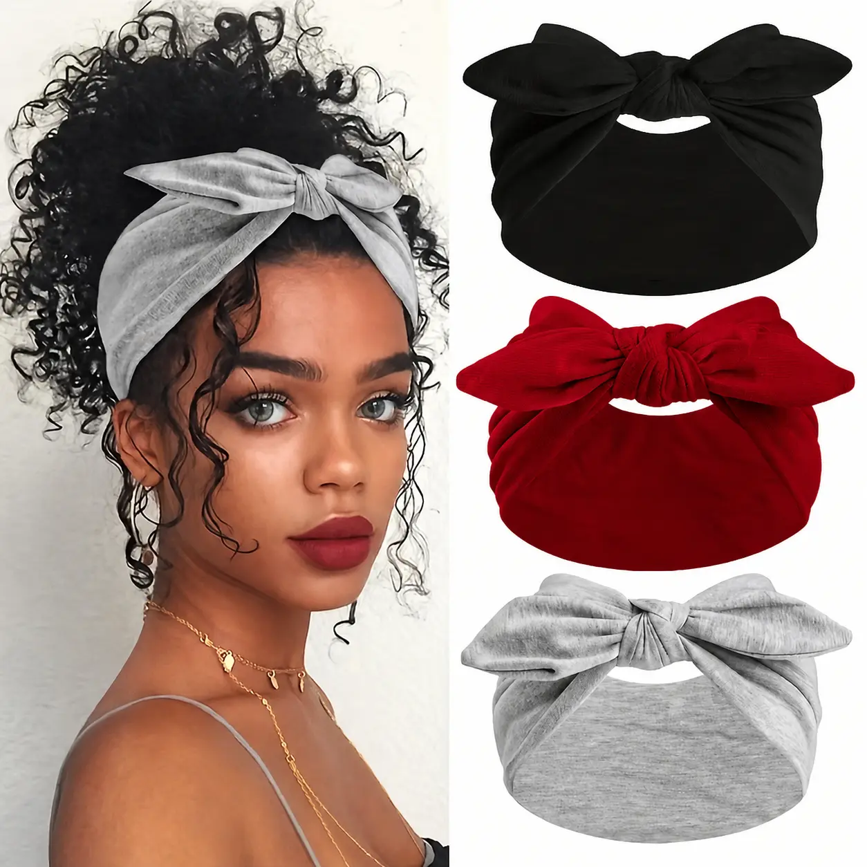 Rabbit Knot Hairbands, Elastic Fashion Bunny Ears Bow Head Scarf, Sweat-Absorbent Yoga Sports Headbands, Fall & Winter Style Headband Set Cute Solid Color Bowknot Headband Set, Bow Detail, Ultra-Wide Chic Elastic Headbands, Suitable for Outdoor Activities