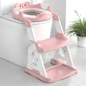 Potty Training Seat for Kids Upgraded 2-in-1 Toddler Toilet Trainer with Support Bar Anti-Slip Mat and Footrest for Boys Girls Pink