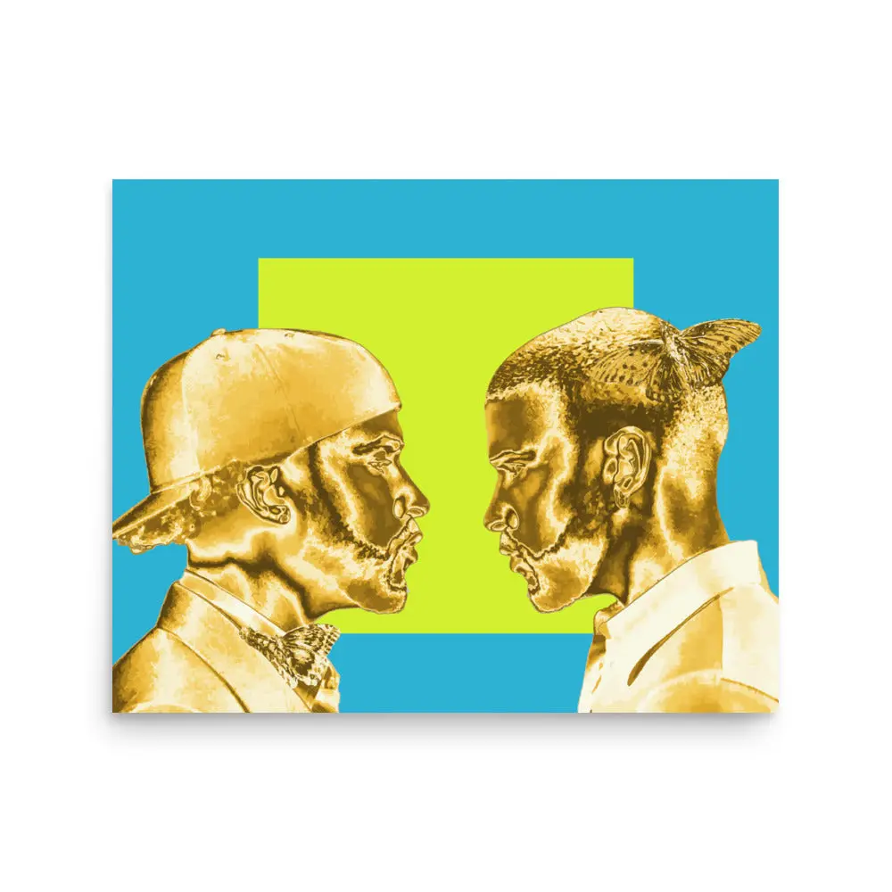 Bad Bunny Gold Wall Art Print – Butterfly Music Star Decor