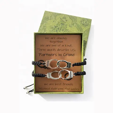 Women's 2-Piece Alloy Woven-with-Rope Matching Handcuff BFF Bracelet Set, Adjustable Durable Comfortable Funny Matching Costume Jewelry, Happy Birthday Gift for Best Friends