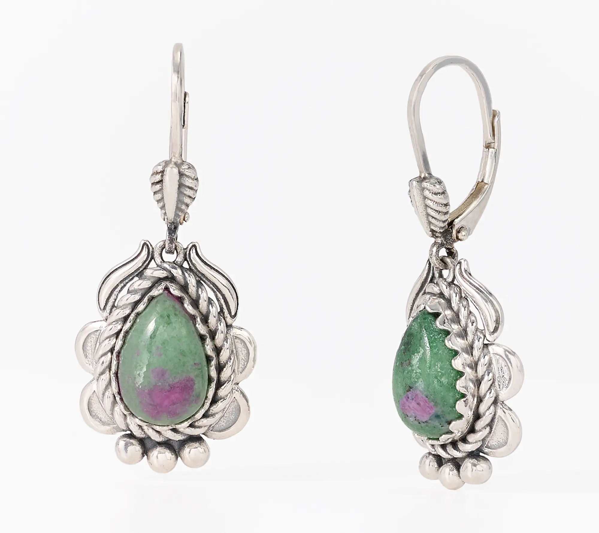 American West Sterling Pear Gemstone Rope Lever Back Earrings