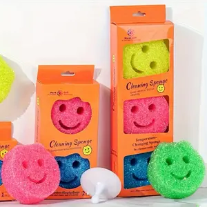 3-Pack Heavy Duty Scratch-Free Cleaning Sponges - Heat Resistant Color Changing Smile Face Sponges with Color Coded Sides & Hanging Holes, Ideal for Kitchen, Glass, Dishes, Stoves & Ovens, Commercial & Household Use