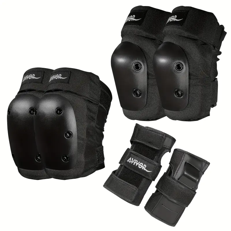 AVIVOR 3-in-1 Protective Gear Set - Adjustable Knee Pads, Elbow Guards & Wrist Braces for Skateboarding, BMX Riding - Durable, Breathable, Comfort-Fit with ABRADOR System (Black)