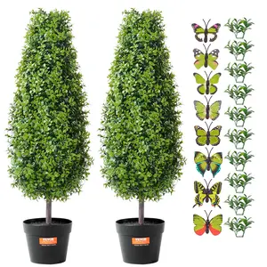 【fathersdaygift】VEVOR 2 Pack 3' Artificial Boxwood Topiary Tree Faux Plant UV Decor In/Outdoor, Artificial Plants, Decorative