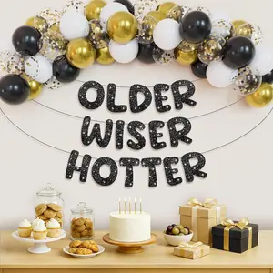 Black Gold Birthday Decor Set 51pcs Banner Balloon Arch Kit for 50th 60th 70th Party