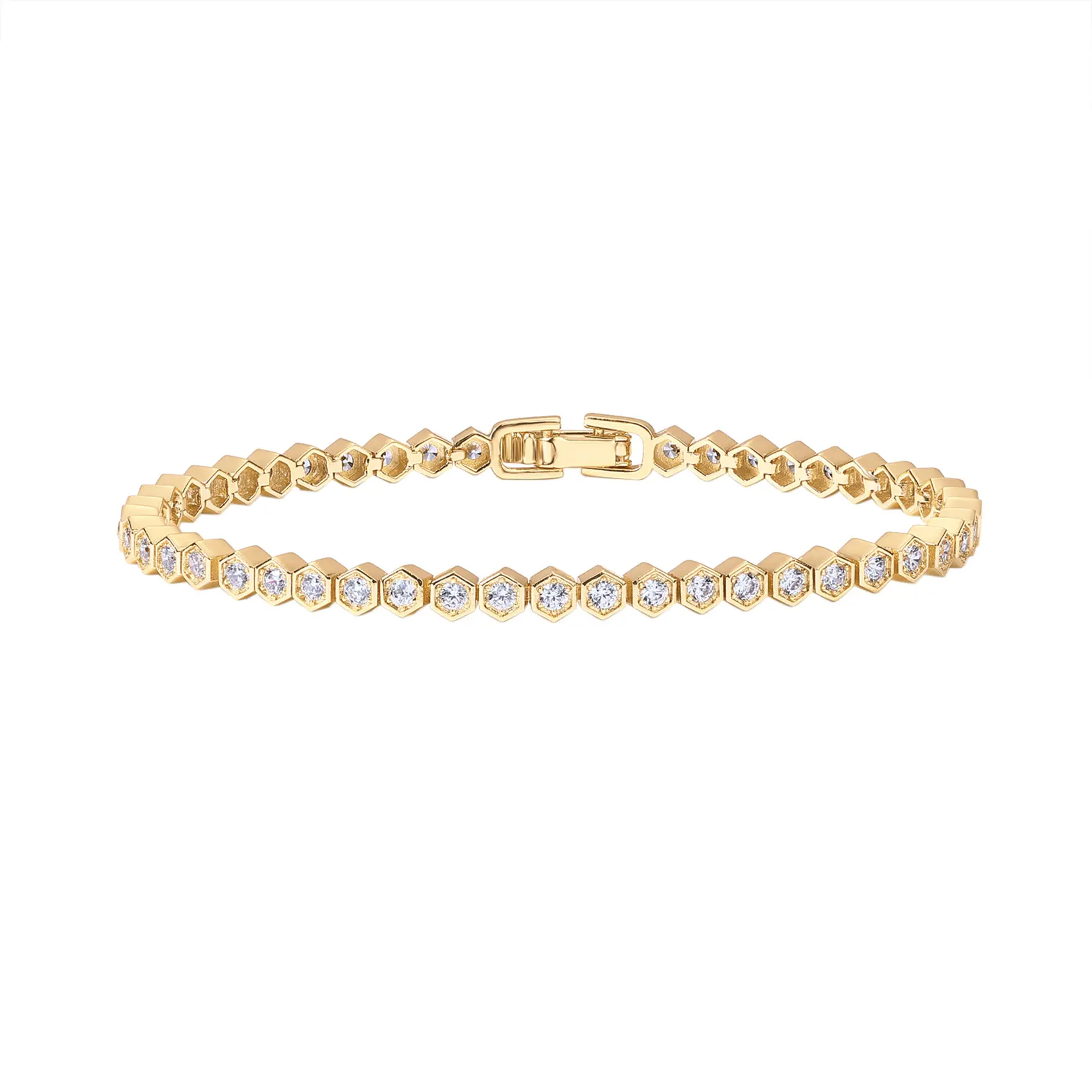 PAVOI 14K Gold Plated 2mm Cubic Zirconia Honeycomb Tennis Bracelet - Gold Bracelet for Women PAVOI 14K Gold Plated 2mm Cubic Zirconia Honeycomb Tennis Bracelet - Gold Bracelet for Women