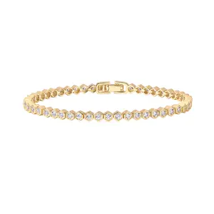 PAVOI 14K Gold Plated 2mm Cubic Zirconia Honeycomb Tennis Bracelet - Gold Bracelet for Women PAVOI 14K Gold Plated 2mm Cubic Zirconia Honeycomb Tennis Bracelet - Gold Bracelet for Women