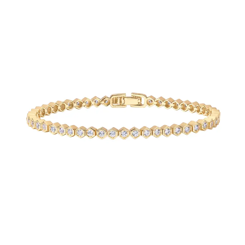 PAVOI 14K Gold Plated 2mm Cubic Zirconia Honeycomb Tennis Bracelet - Gold Bracelet for Women
