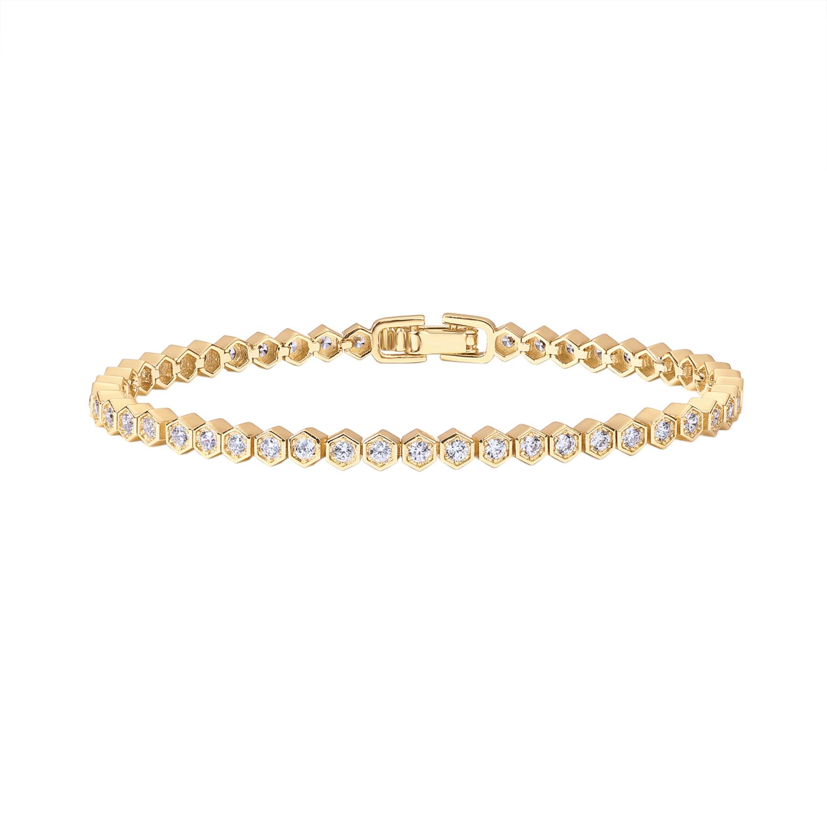 PAVOI 14K Gold Plated 2mm Cubic Zirconia Honeycomb Tennis Bracelet - Gold Bracelet for Women
