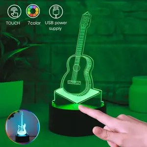 Modern Geometric Guitar Effect 3D Night Light, USB Powered Multi-Color Ambiance Lamp, Ideal for Music Room, Bedroom, Home Decor