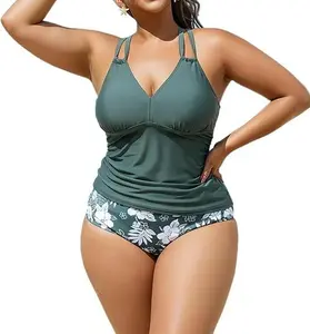 Tankini Swim Set Tummy Control | SNATCH your waist! Flattering bathing suit women set with a stretchy ruched top & cheeky bottoms. Buttery soft curvy plus size swimsuits 2026!