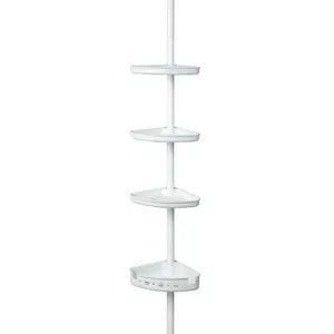 Mainstays Adjustable Tension Steel Shower Pole Caddy, 3 Shelves, 60" - 96", White Finish