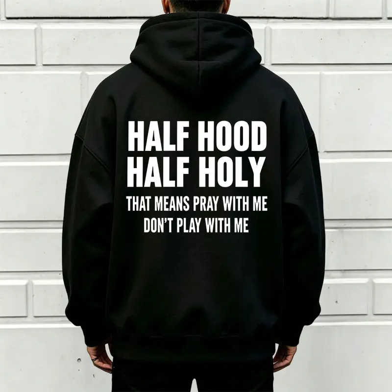 Fun English slogan back print hooded sweatshirt, American loose oversized fit, parent–child themed casual pullover hoodie for both men and women