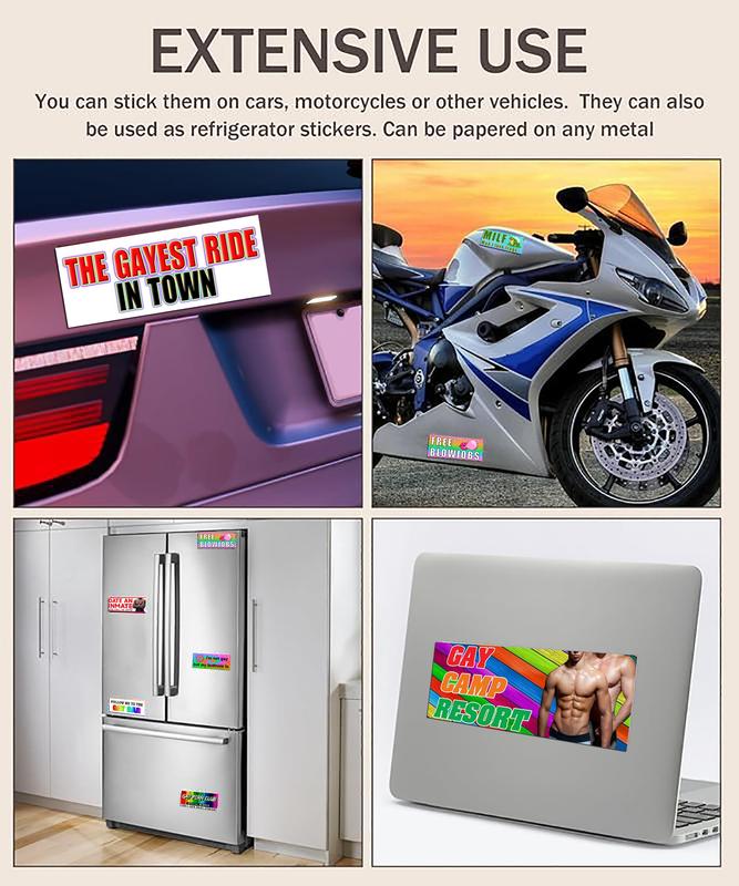 10Pcs Funny LGBT Magnetic Car Stickers Set Rainbow Pride Bumper Decals for Car Truck Laptop Luggage Window Waterproof Colorful Vinyl Car Accessories Unique Prank Stickers