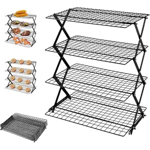 4-Tier Upgraded Collapsible Cooling Rack with Adjustable Setting Design,Cooking Drying Wire Cooling Rack for Baking, Cookies, Cake, Roasting, Grilling