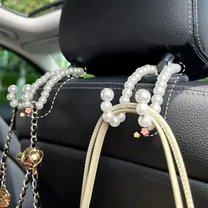 Faux Pearl Car Seat Back Hook, Car Hanger, Multifunctional Hanging Hook for Bags, Car Interior Decoration Accessories