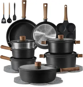 24Pcs Nonstick Kitchen Titanium Cookware Sets, Non stick Pots and Pans set, Induction Cookware Set Black Aluminium