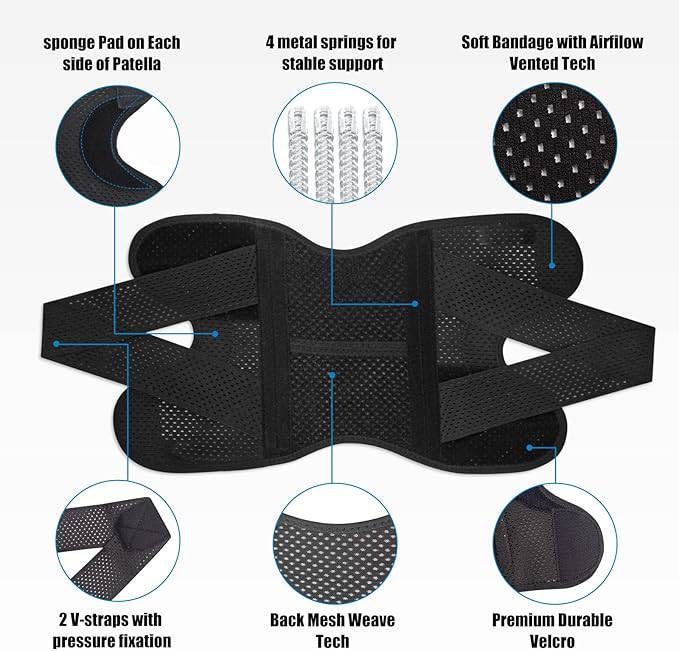 2pack Knee Support Brace for Men Women, Adjustable Compression Sleeve Wrap Patellar Pad Tendon - Arthritis Pain, meniscus tear, Injury Recovery, Running, Workout